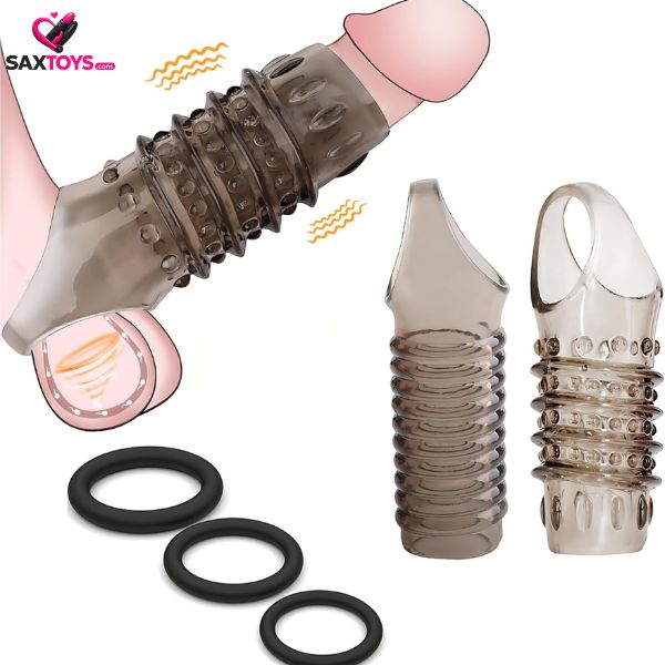 penis-sleeve-silicone-cock-rings-set Penis Sleeve Silicone Cock Rings Set