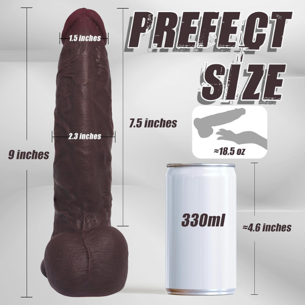 9'' Black Realistic Silicone Thick Dildo