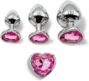 3 Pcs Pink Heart Crystal Anal Plugs Set