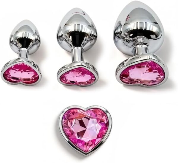 3-pcs-pink-heart-crystal-anal-plugs-set 3 Pcs Pink Heart Crystal Anal Plugs Set