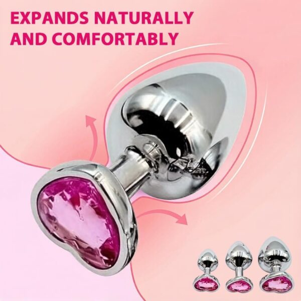 3 Pcs Pink Heart Crystal Anal Plugs Set