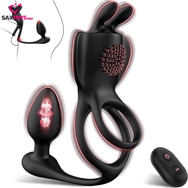 Vibrating Cock Ring with Anal Plug Vibrator